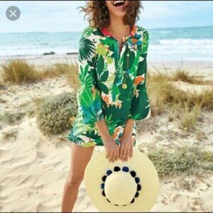 Boden Tropical Parrot Print Cotton 6 JODIE Kaftan Tunic Dress Beach Cover Up Cru